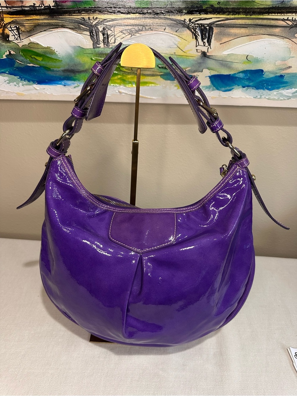 Dooney & Bourke Luisa Purple Patent Leather Shoulder Hobo Bag - Picture 7 of 15